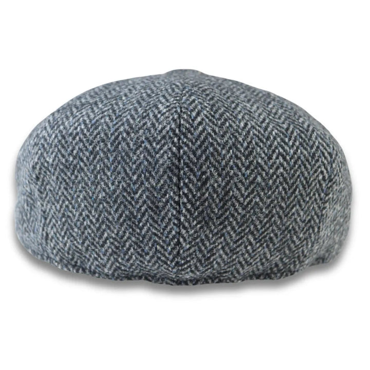 MEN'S WOOL BLEND TWEED HERRINGBONE GREY FLAT CAP