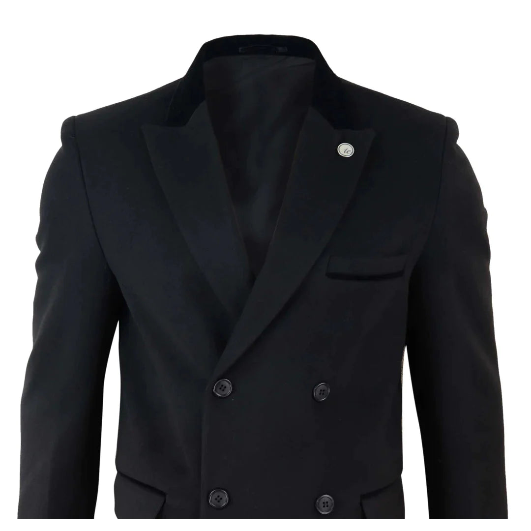 Men's 3/4 Long Double Breasted Overcoat Jacket Wool Coat Peaky Blinders