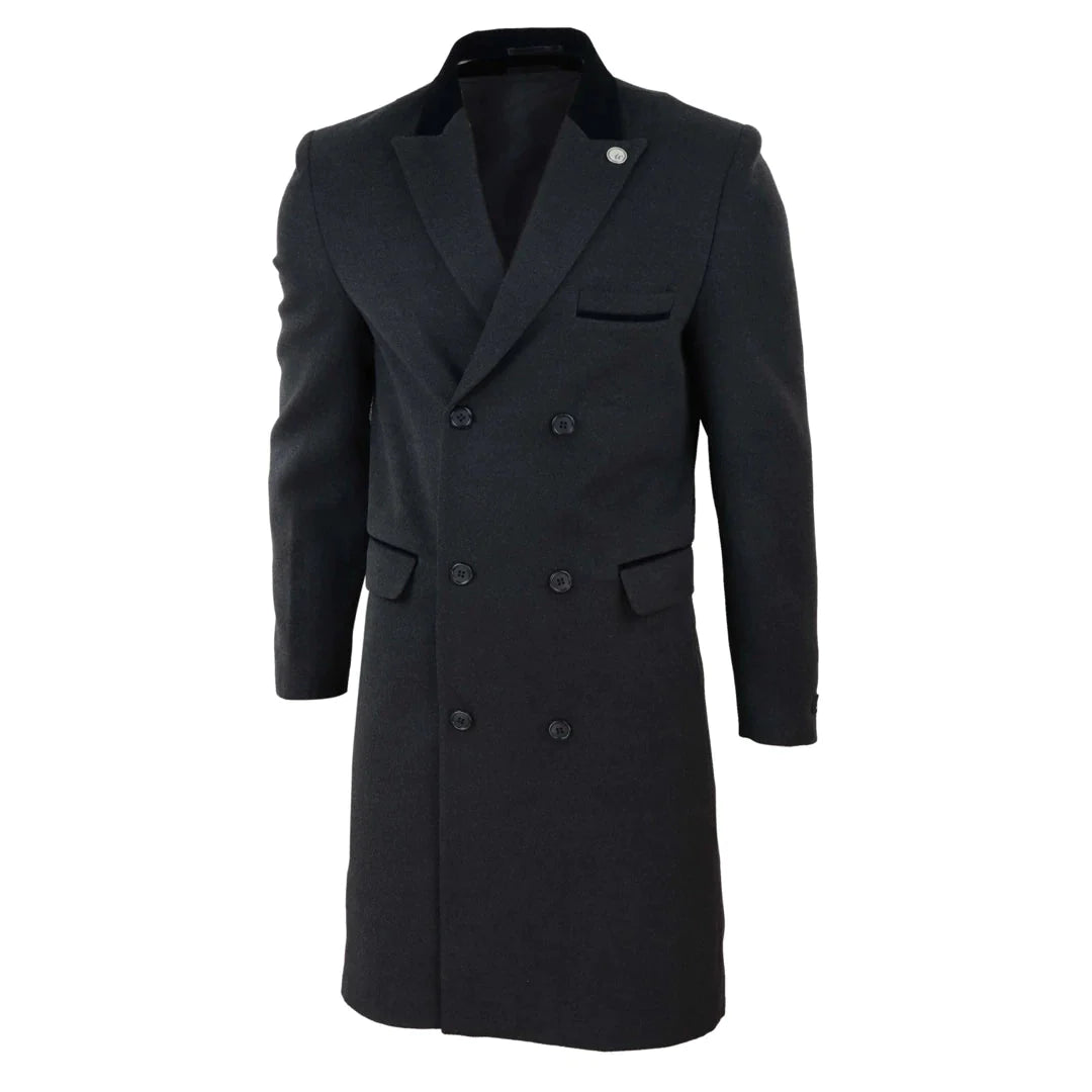 Men's 3/4 Long Double Breasted Overcoat Jacket Wool Coat Peaky Blinders