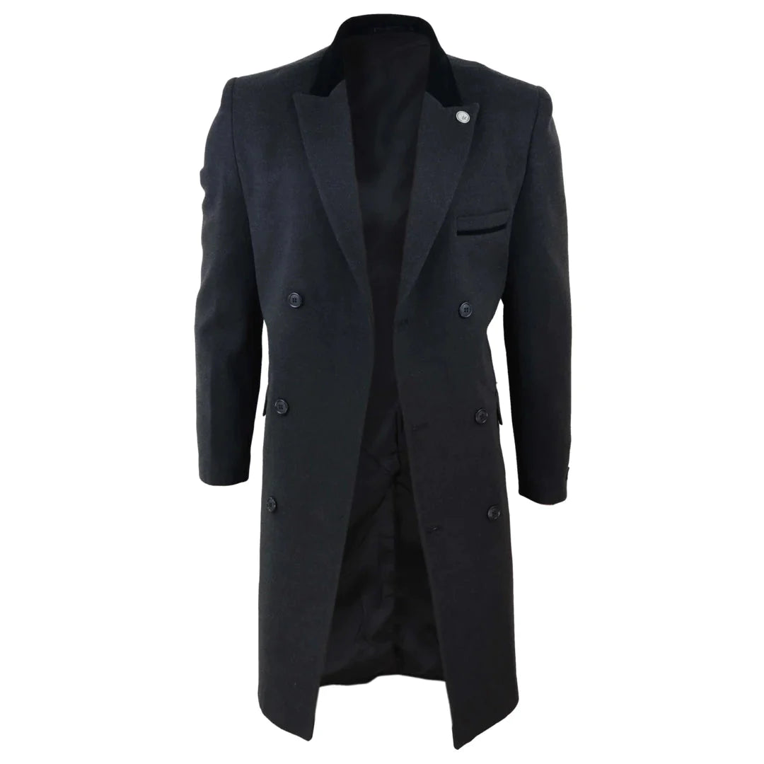 Men's 3/4 Long Double Breasted Overcoat Jacket Wool Coat Peaky Blinders