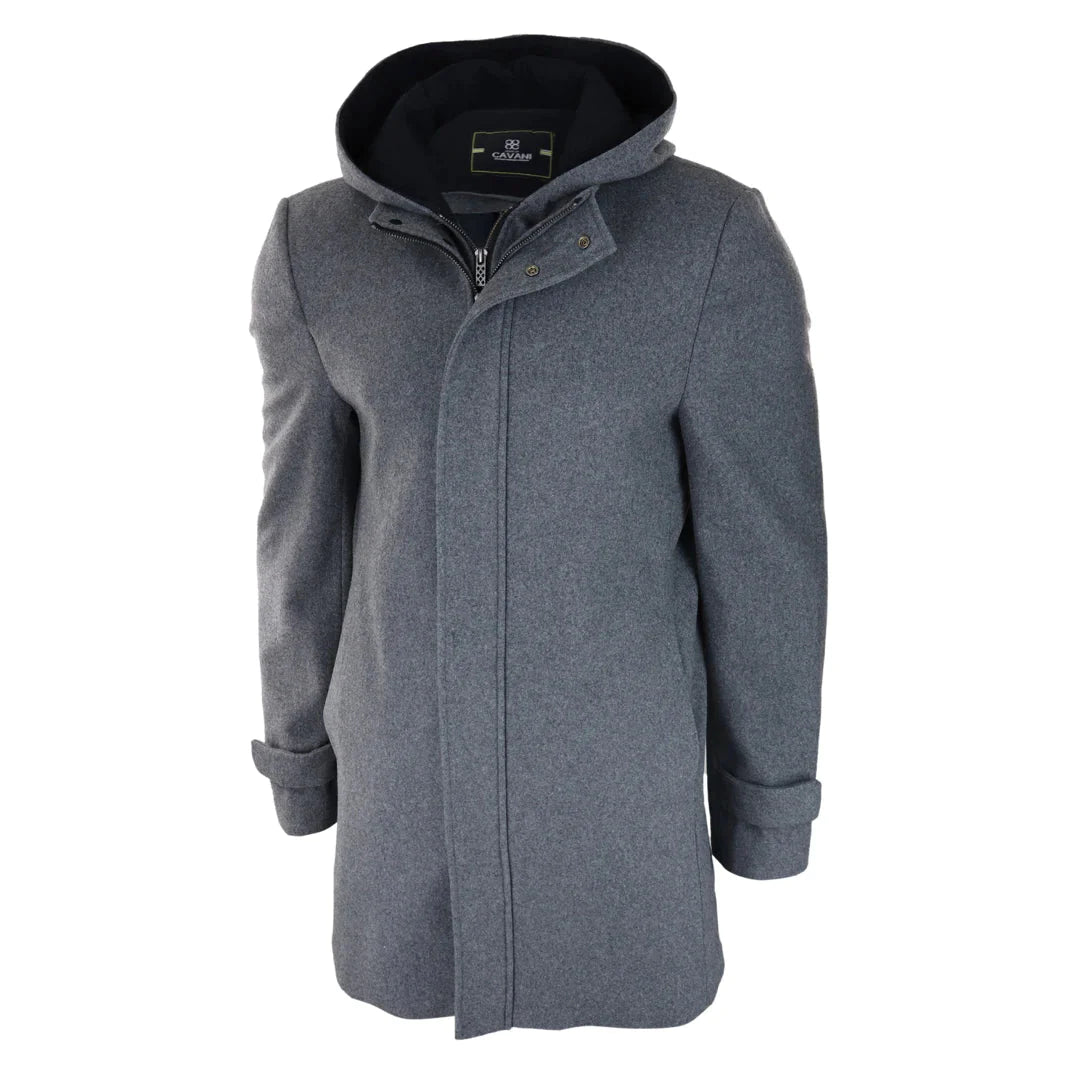 Michigan - Men's 3/4 Long Overcoat Winter Jacket With Removable Hood