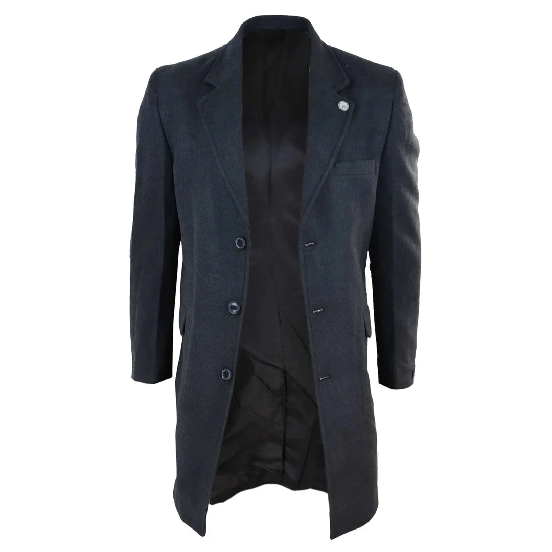 Men's 3/4 Long Overcoat Jacket Wool Feel Coat Blinders