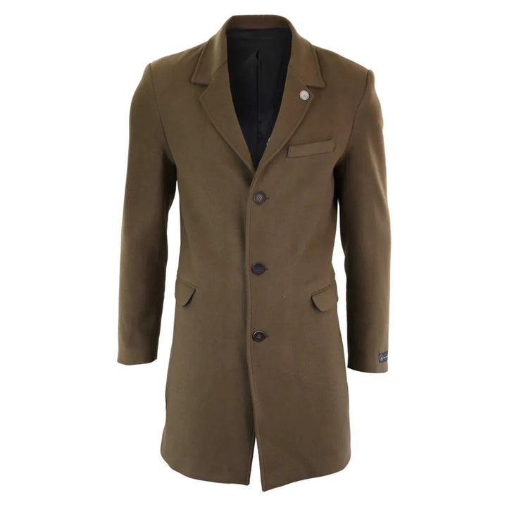 Men's 3/4 Long Overcoat Jacket Wool Feel Coat Blinders