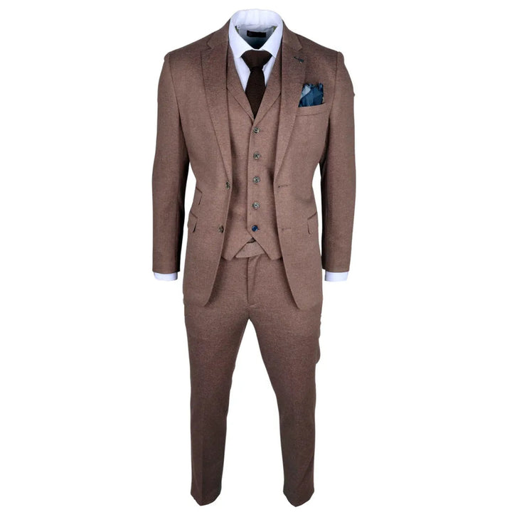 NATHAN - MEN'S 3 PIECE BROWN SLIM FIT SUIT