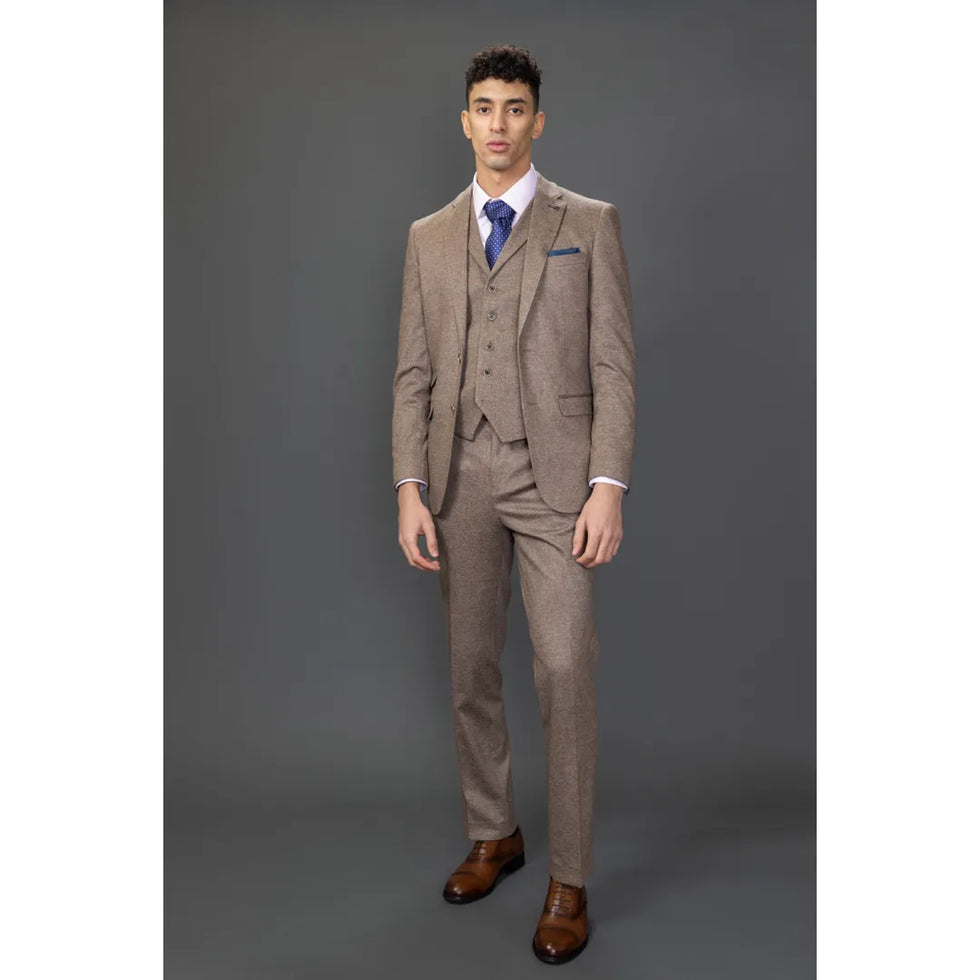 NATHAN - MEN'S 3 PIECE BROWN SLIM FIT SUIT