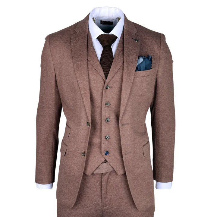 NATHAN - MEN'S 3 PIECE BROWN SLIM FIT SUIT