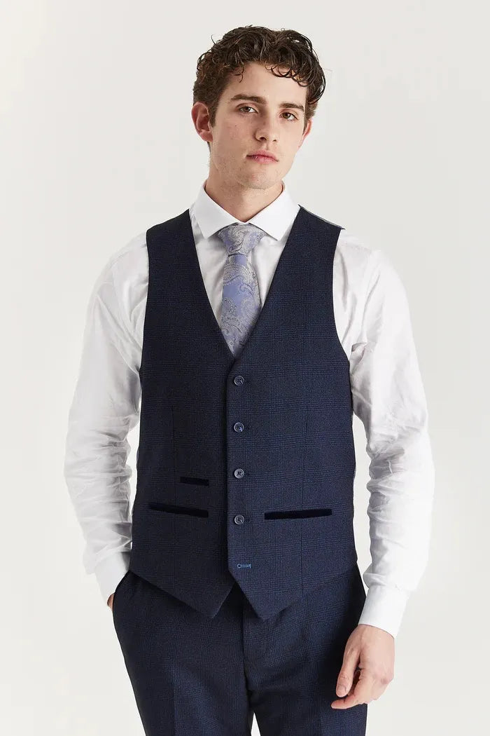 Paul Andrew - Regent Men's Navy Plaid Check Waistcoat