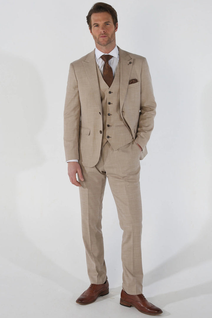 KURT - MEN'S 3 PIECE BEIGE TAILORED FIT SUMMER WEDDING SUIT