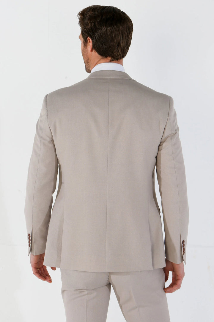 MAYFAIR - MEN'S 3 PIECE BEIGE BIRDSEYE WEDDING SUIT