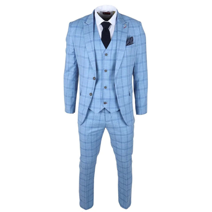 PLOWMAN - MEN'S 3 PIECE LIGHT BLUE CHECKED SUIT