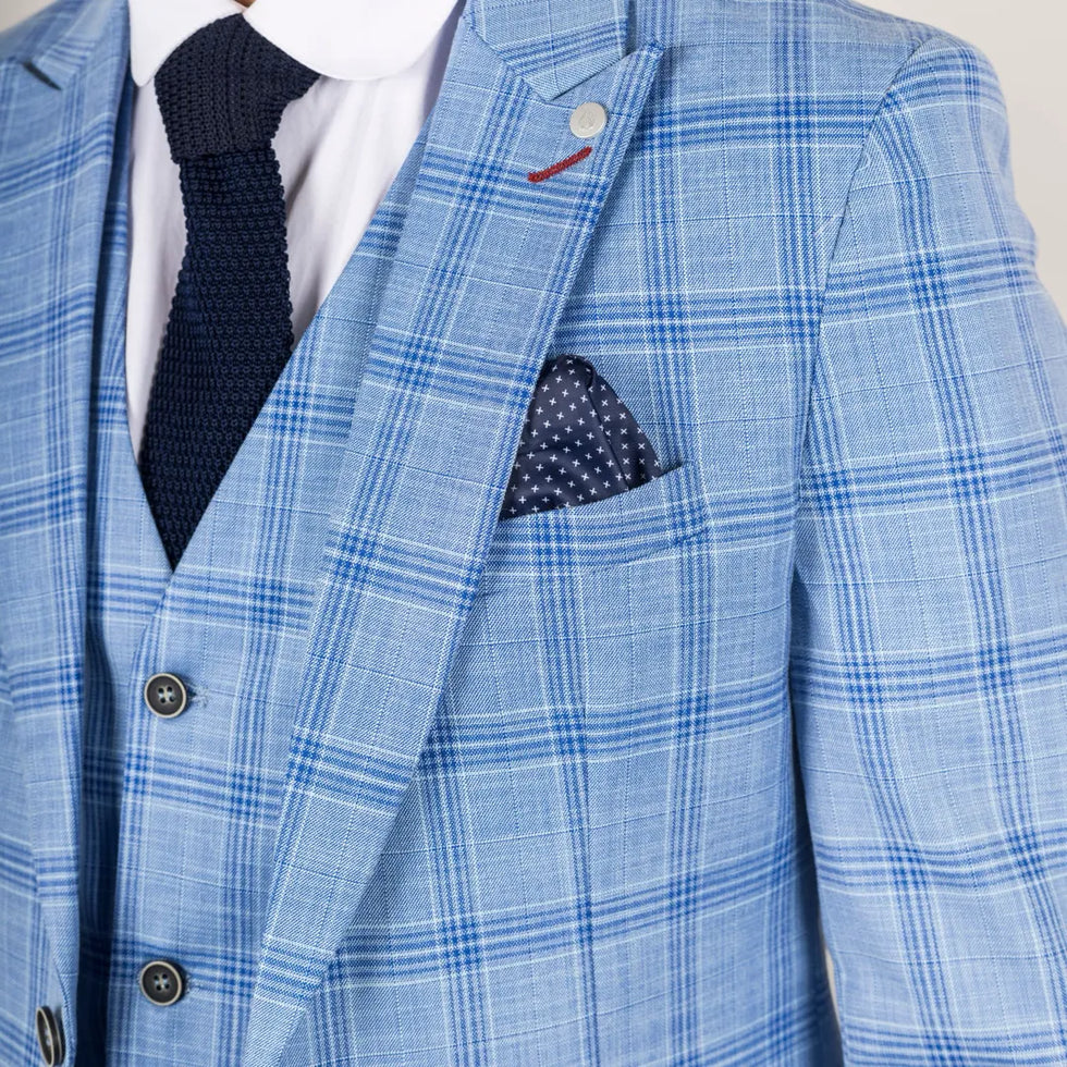 PLOWMAN - MEN'S 3 PIECE LIGHT BLUE CHECKED SUIT