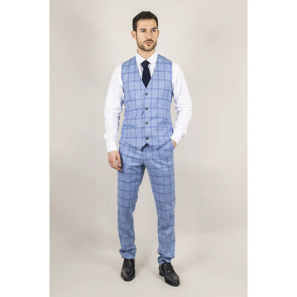 PLOWMAN - MEN'S 3 PIECE LIGHT BLUE CHECKED SUIT