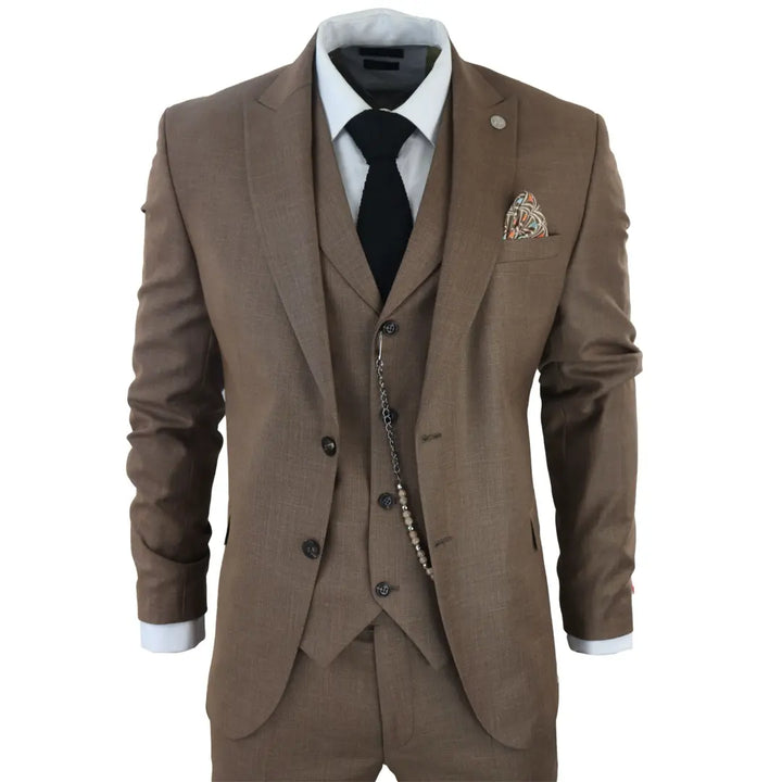 JAMES - MEN'S 3 PIECE PLAIN BROWN SUIT