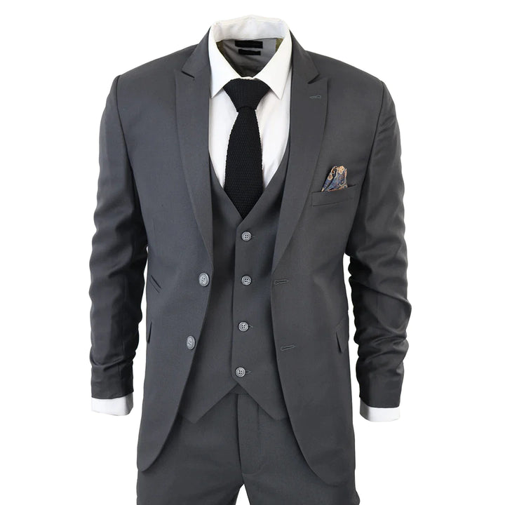 IM1 MEN'S CLASSIC PLAIN CHARCOAL 3 PIECE SUIT