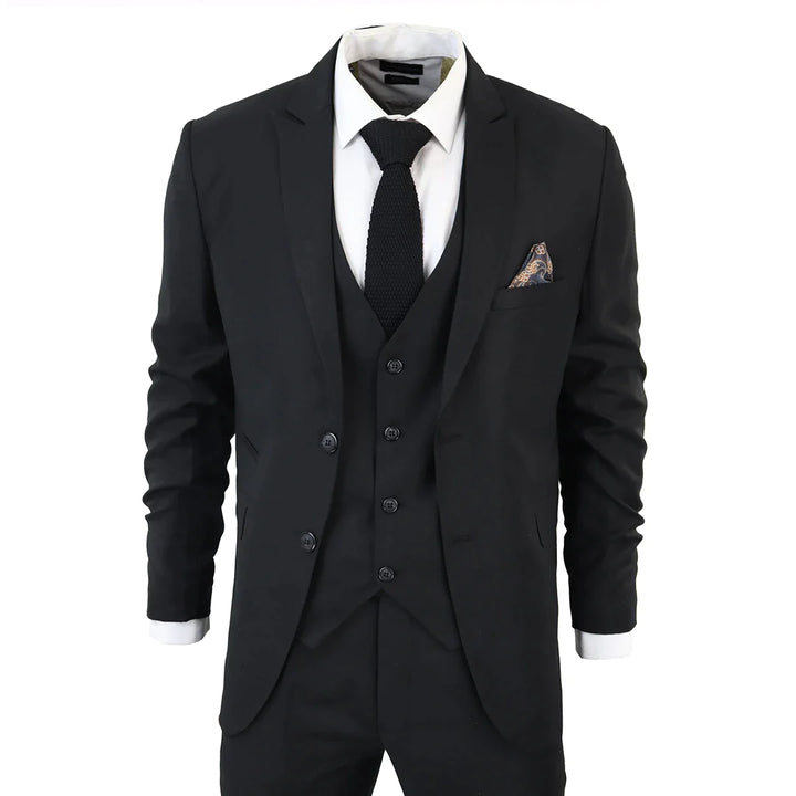 IM1 MEN'S CLASSIC PLAIN BLACK 3 PIECE SUIT