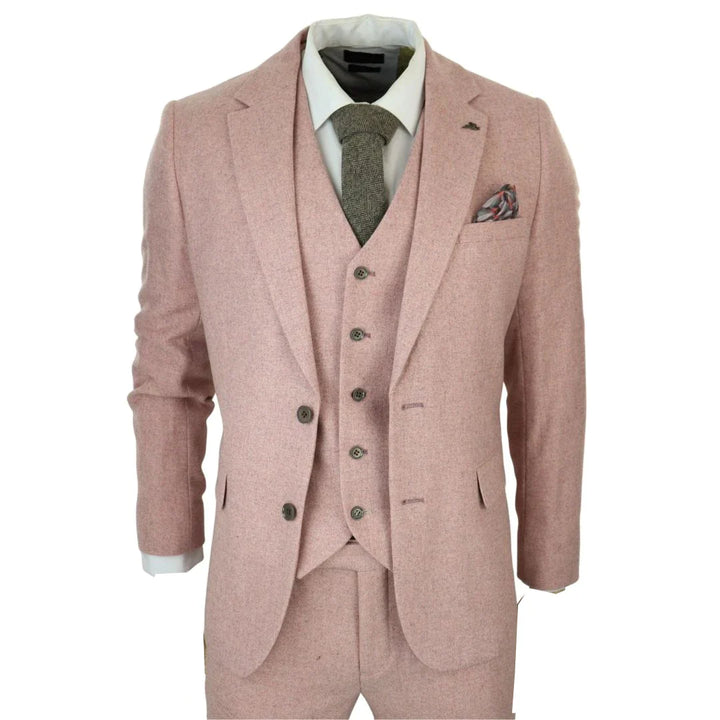 SW065522Y - MEN'S PINK 3 PIECE TWEED WOOL SUIT