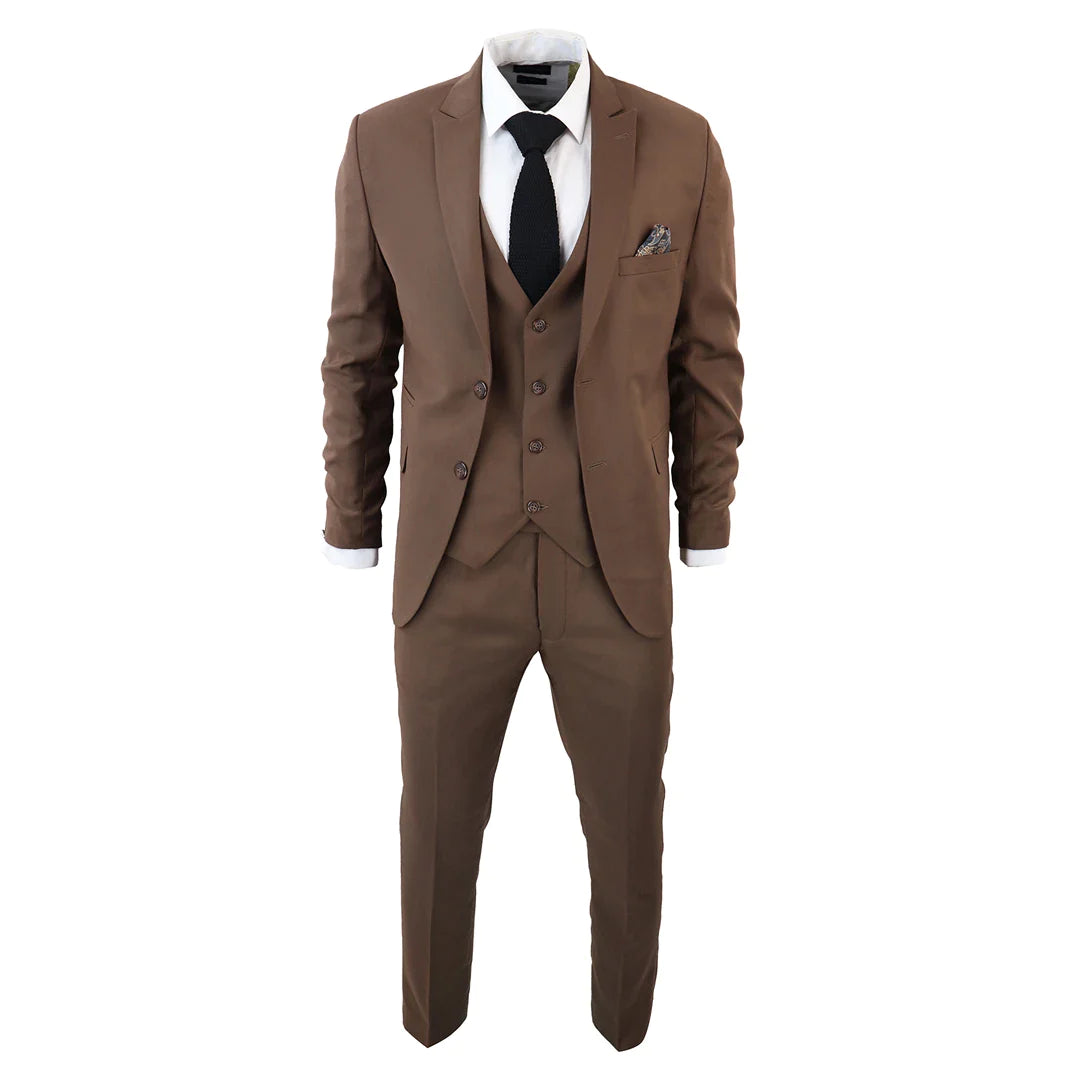 IM1 MEN'S CLASSIC PLAIN BROWN 3 PIECE SUIT