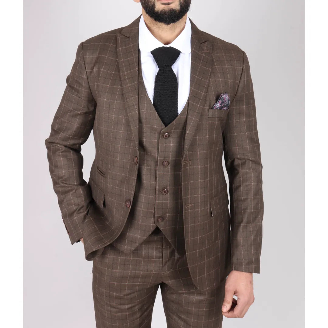 IM2 - MEN'S BROWN CHECK 3 PIECE SUIT