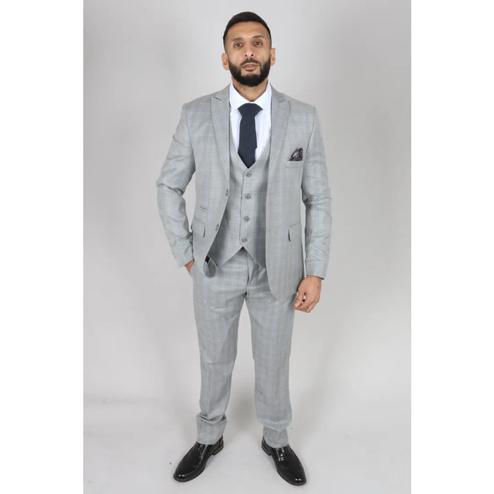 IM2 - MEN'S LIGHT GREY CHECK 3 PIECE SUIT