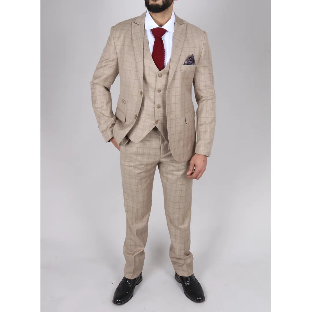 IM2 - MEN'S BEIGE CHECK 3 PIECE SUIT