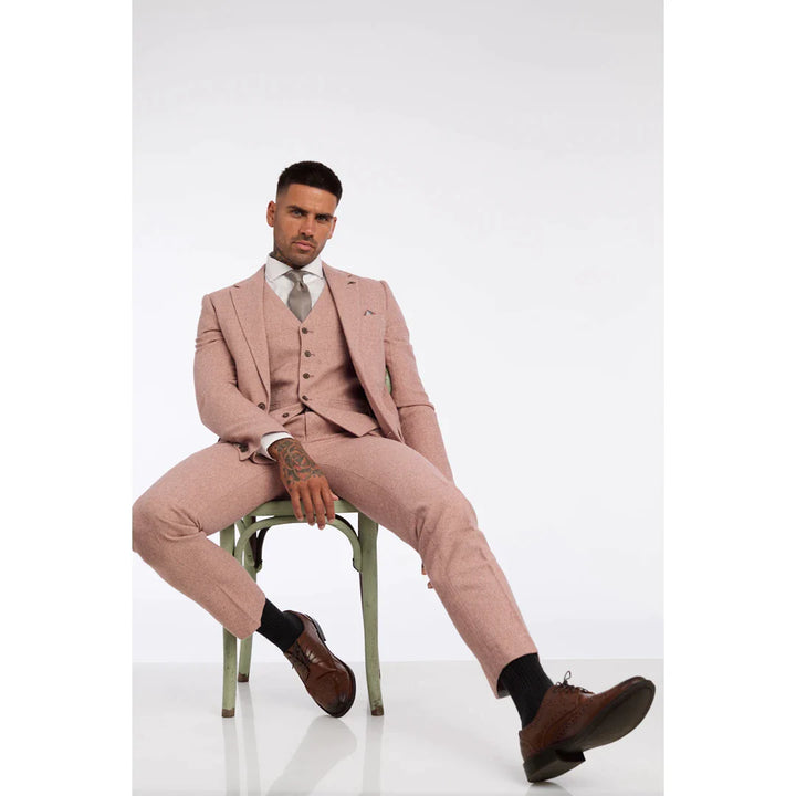 SW065522Y - MEN'S PINK 3 PIECE TWEED WOOL SUIT