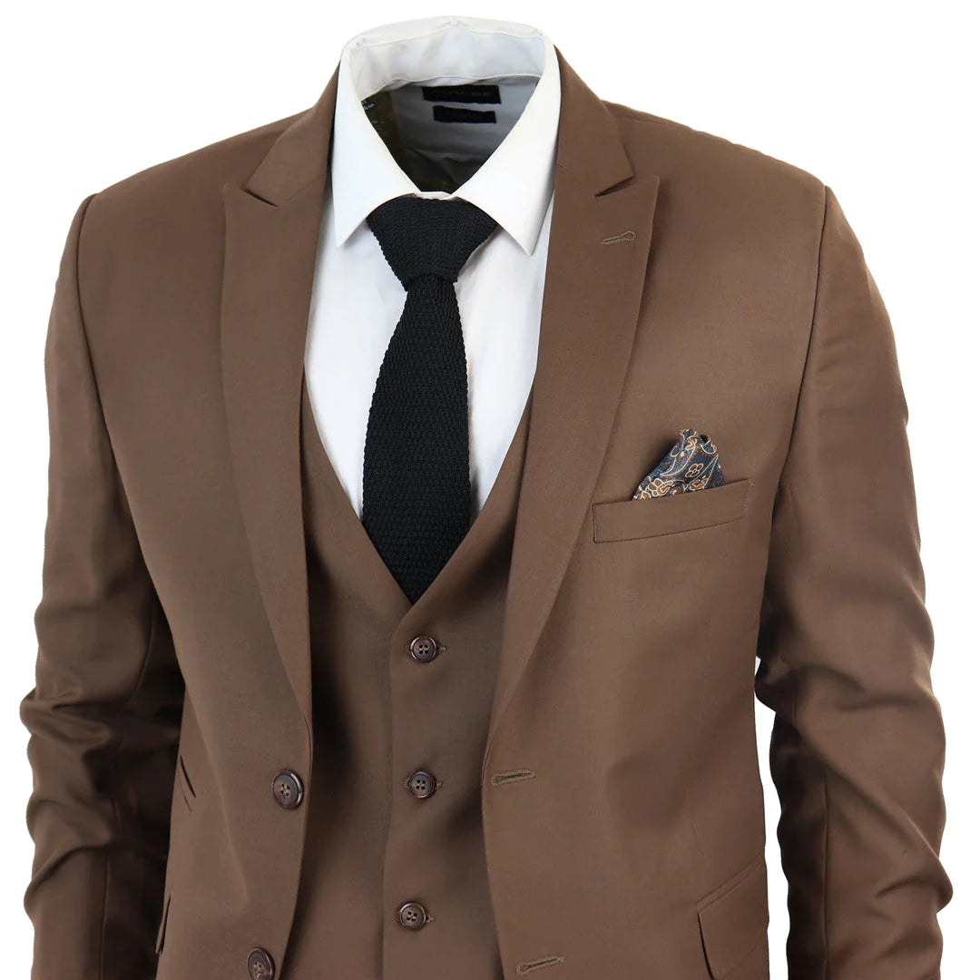 IM1 MEN'S CLASSIC PLAIN BROWN 3 PIECE SUIT