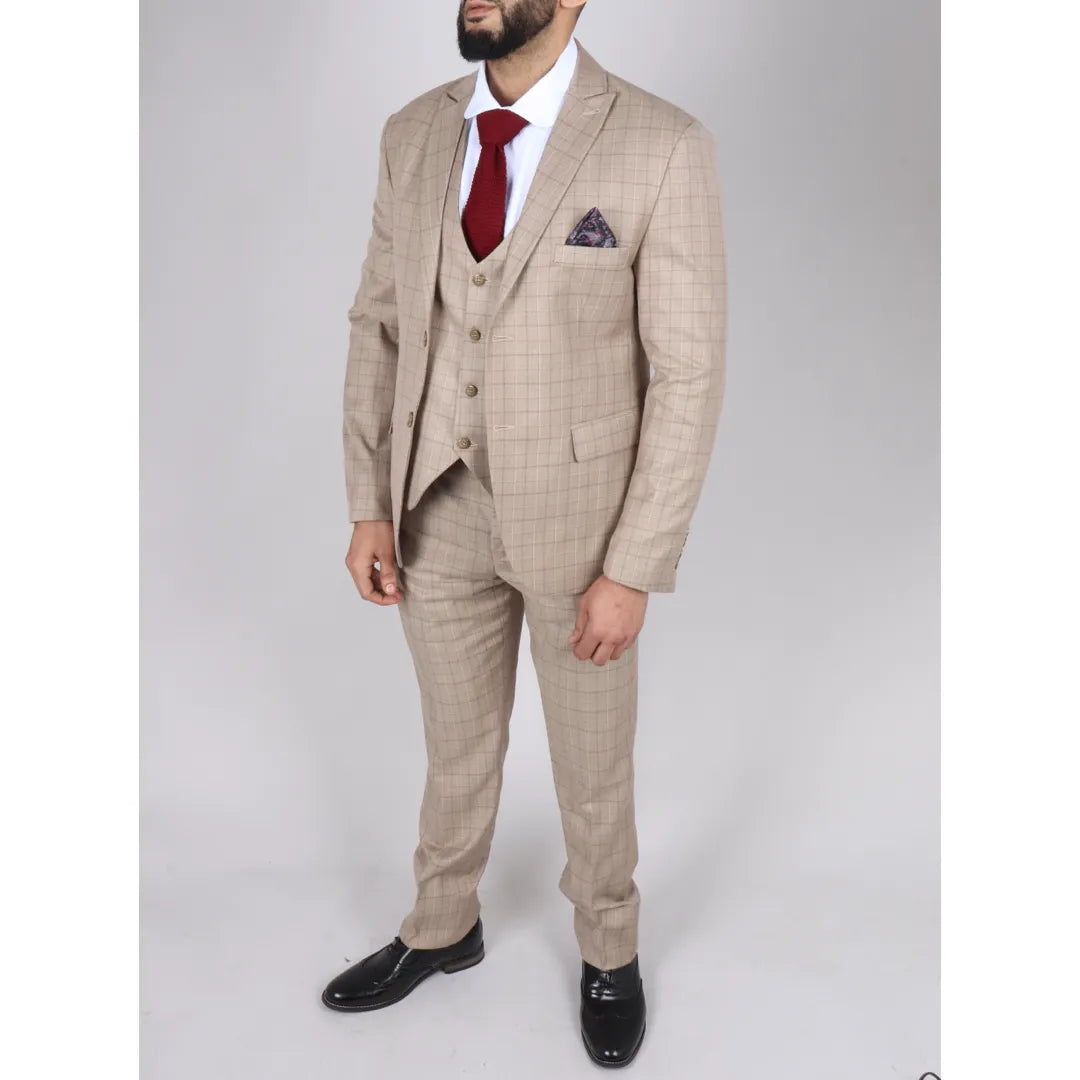 IM2 - MEN'S BEIGE CHECK 3 PIECE SUIT