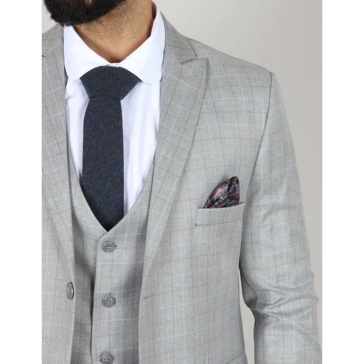 IM2 - MEN'S LIGHT GREY CHECK 3 PIECE SUIT