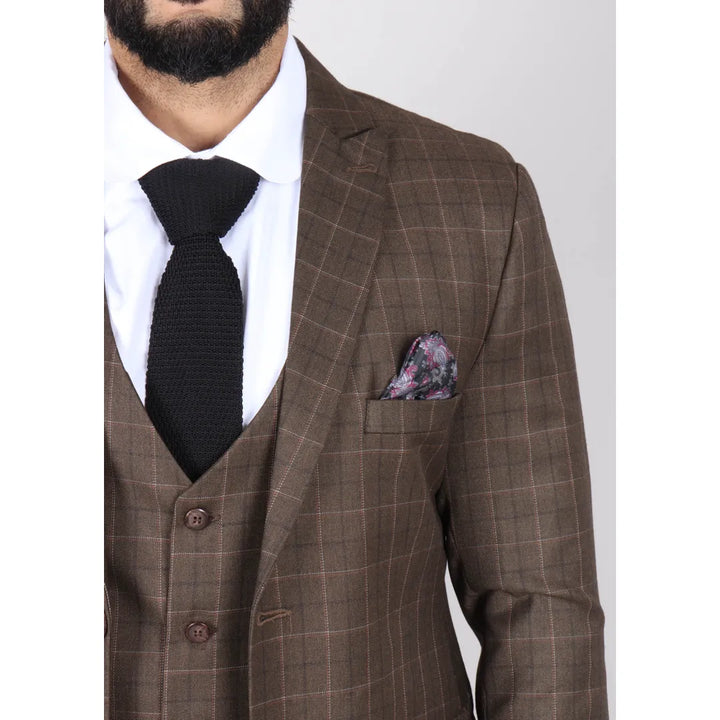 IM2 - MEN'S BROWN CHECK 3 PIECE SUIT