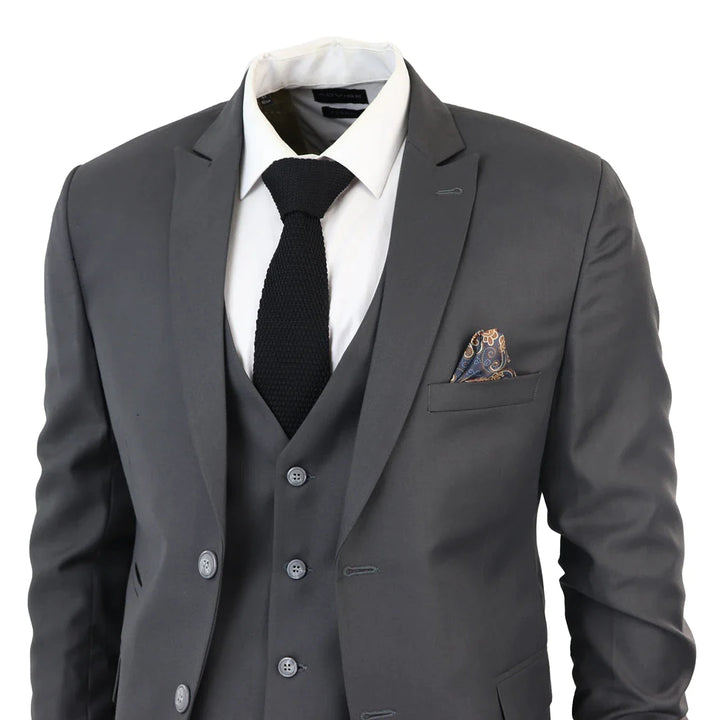 IM1 MEN'S CLASSIC PLAIN CHARCOAL 3 PIECE SUIT