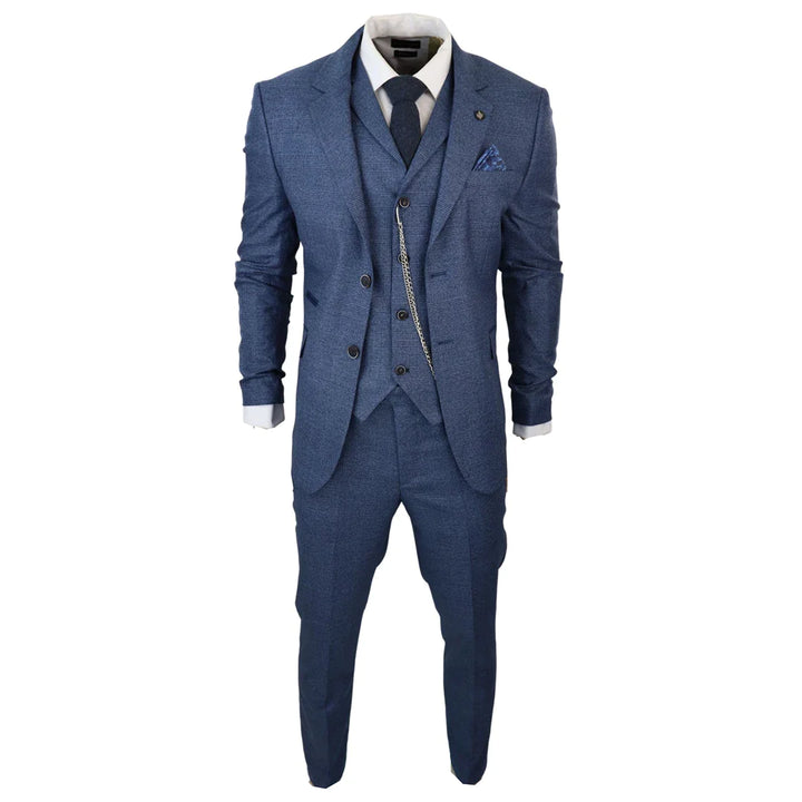 Tru Clothing - Men's 3 Piece Blue Prince Of Wales Check Suit