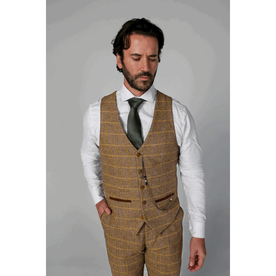 HARRIS - MEN'S BROWN 3 PIECE TWEED SUIT