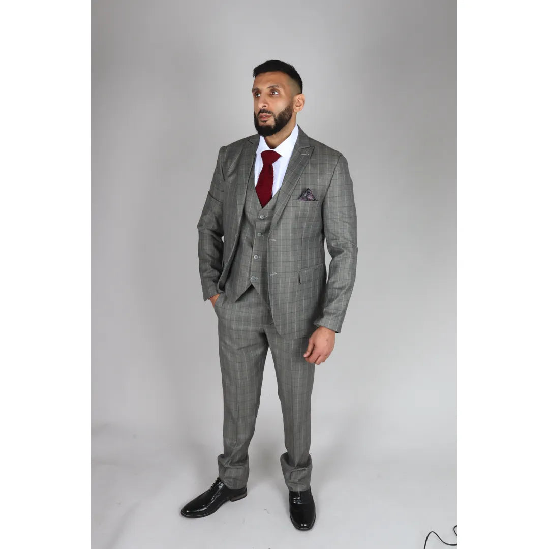 IM2 - MEN'S GREY CHECK 3 PIECE SUIT