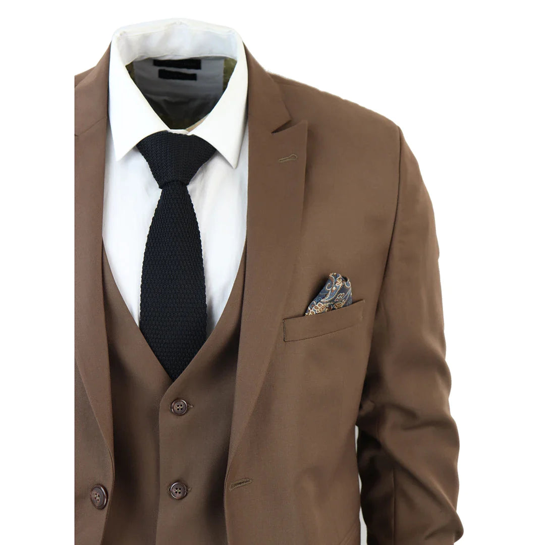 IM1 MEN'S CLASSIC PLAIN BROWN 3 PIECE SUIT