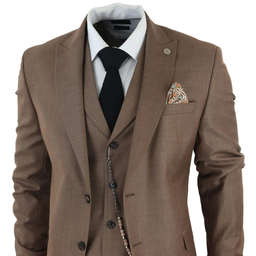 JAMES - MEN'S 3 PIECE PLAIN BROWN SUIT