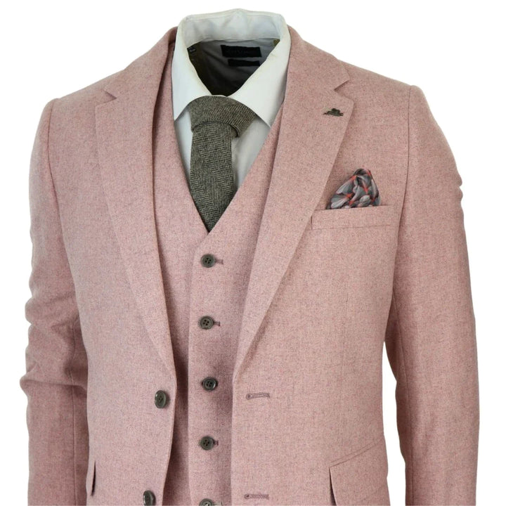 SW065522Y - MEN'S PINK 3 PIECE TWEED WOOL SUIT