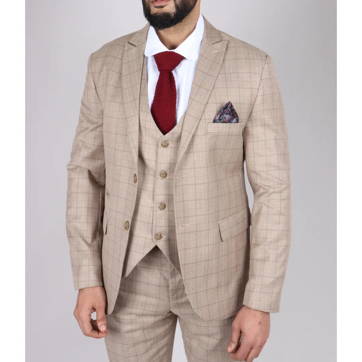 IM2 - MEN'S BEIGE CHECK 3 PIECE SUIT