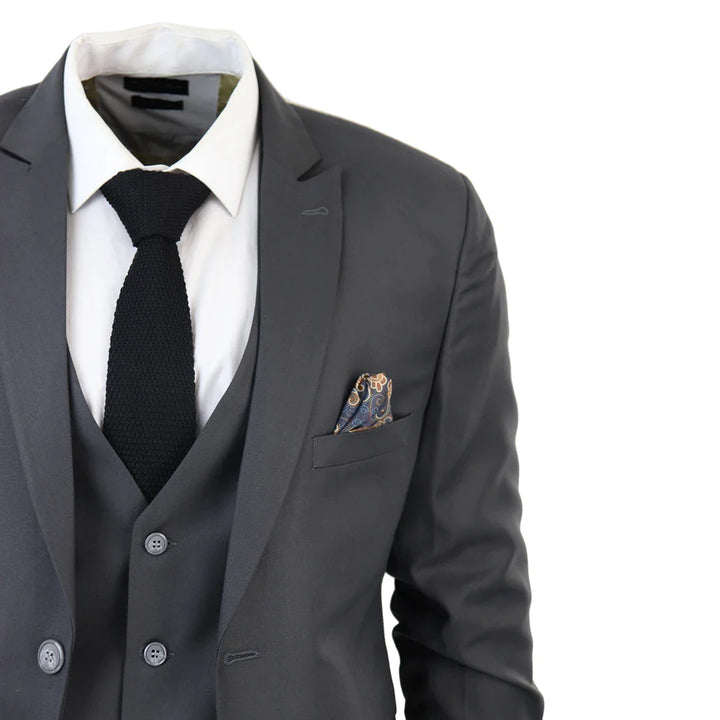 IM1 MEN'S CLASSIC PLAIN CHARCOAL 3 PIECE SUIT