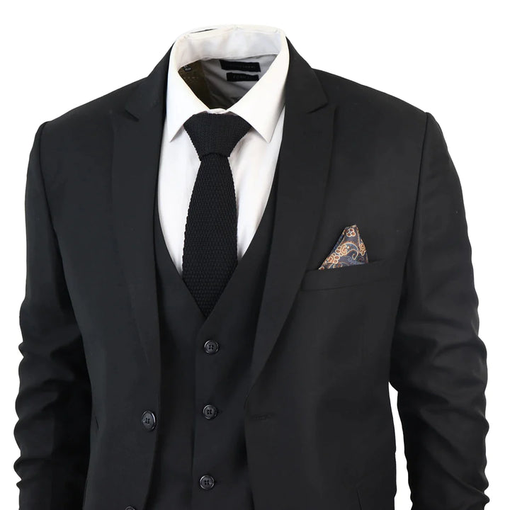 IM1 MEN'S CLASSIC PLAIN BLACK 3 PIECE SUIT