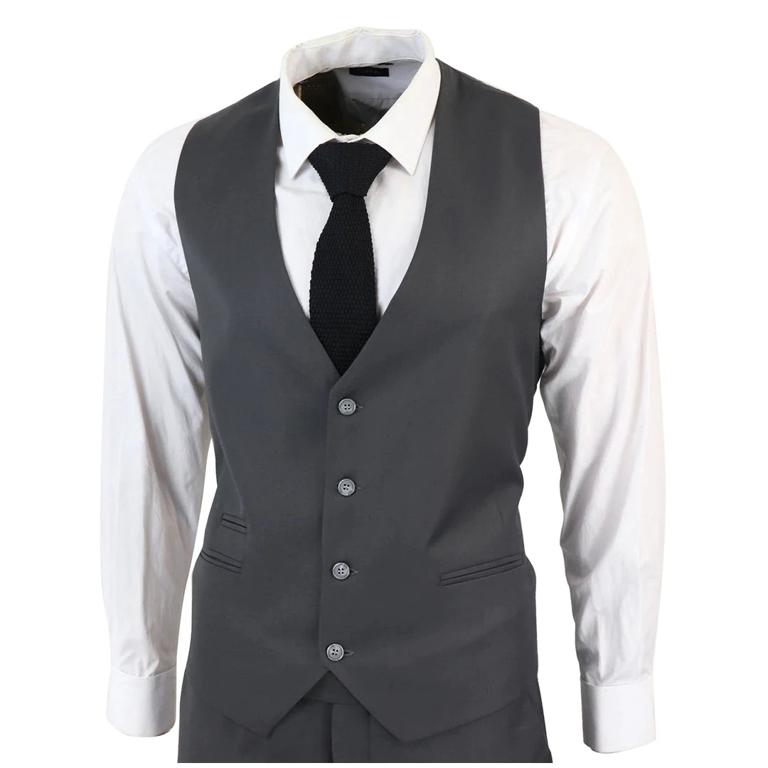 IM1 MEN'S CLASSIC PLAIN CHARCOAL 3 PIECE SUIT