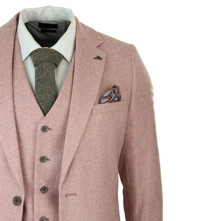 SW065522Y - MEN'S PINK 3 PIECE TWEED WOOL SUIT