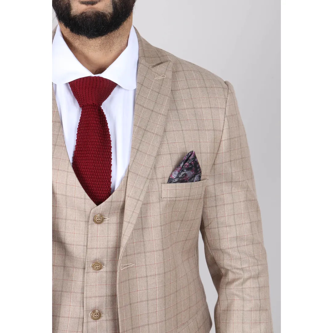 IM2 - MEN'S BEIGE CHECK 3 PIECE SUIT