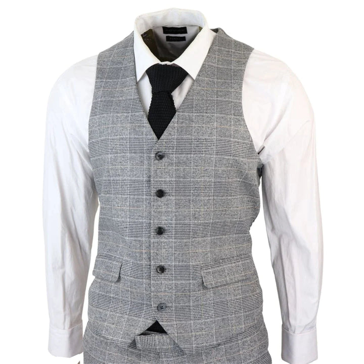 NBP12 - Men's Grey 3 Piece Prince Of Wales Check Suit