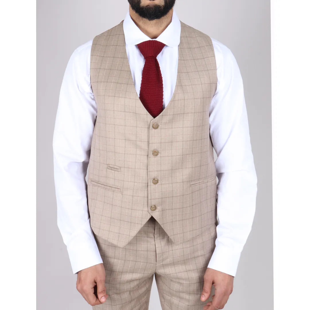 IM2 - MEN'S BEIGE CHECK 3 PIECE SUIT