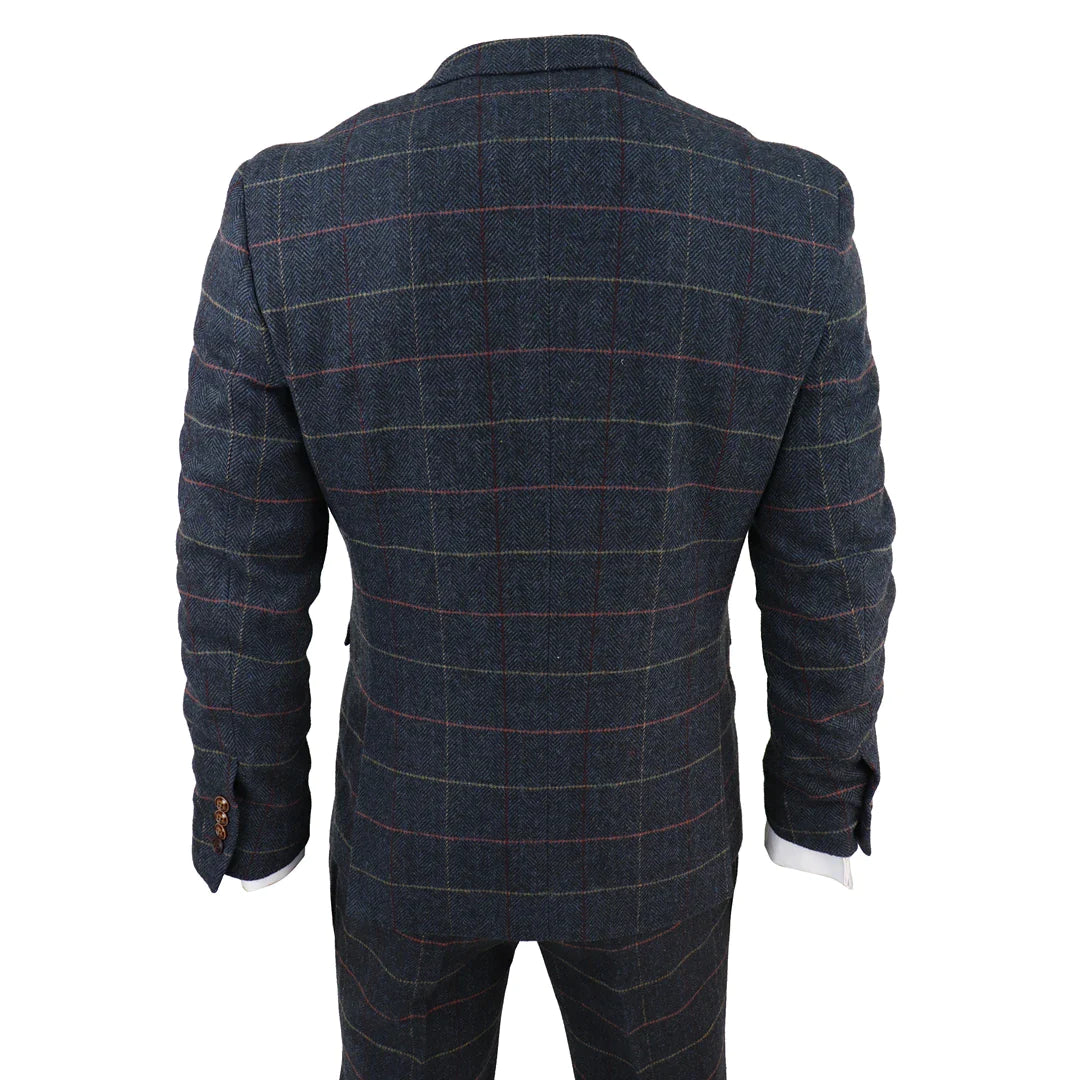 Paul Andrew - Men's Navy 3 Piece Tweed Check Suit