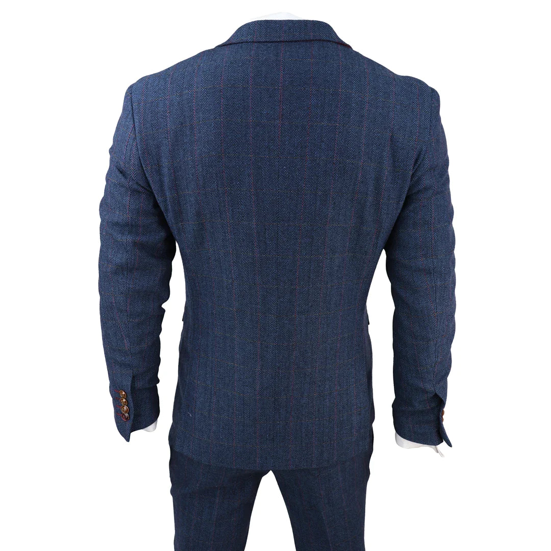 Paul Andrew - Men's Blue 3 Piece Tweed Check Suit