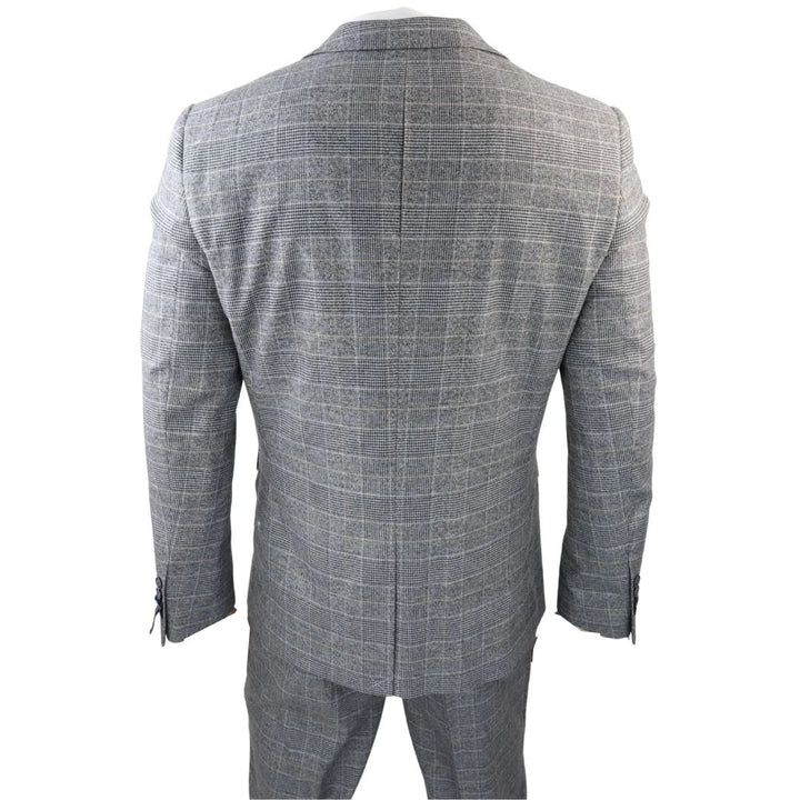 NBP12 - Men's Grey 3 Piece Prince Of Wales Check Suit