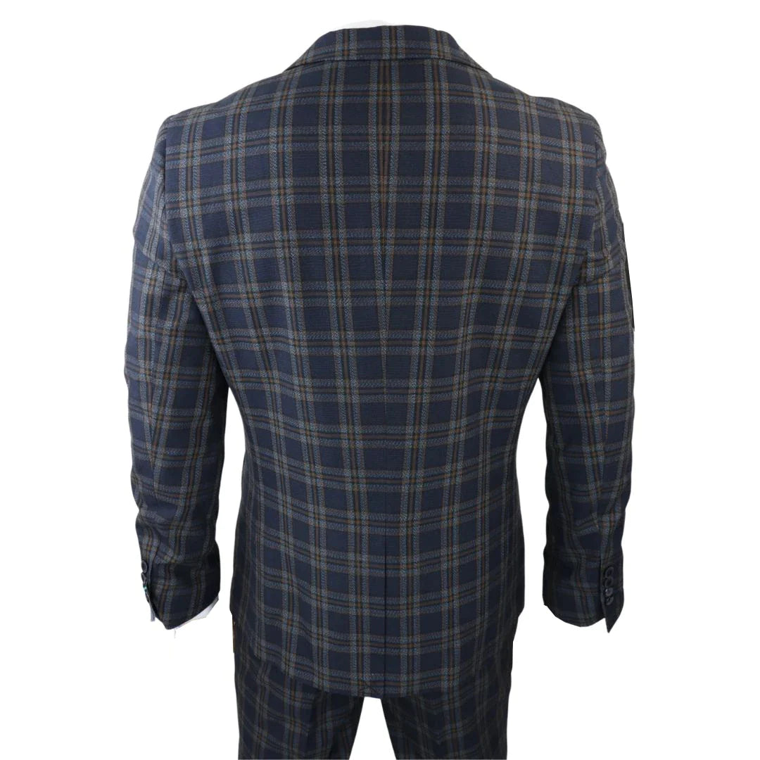 MT22Z0720 - Men's Navy Blue 3 Piece Check Suit