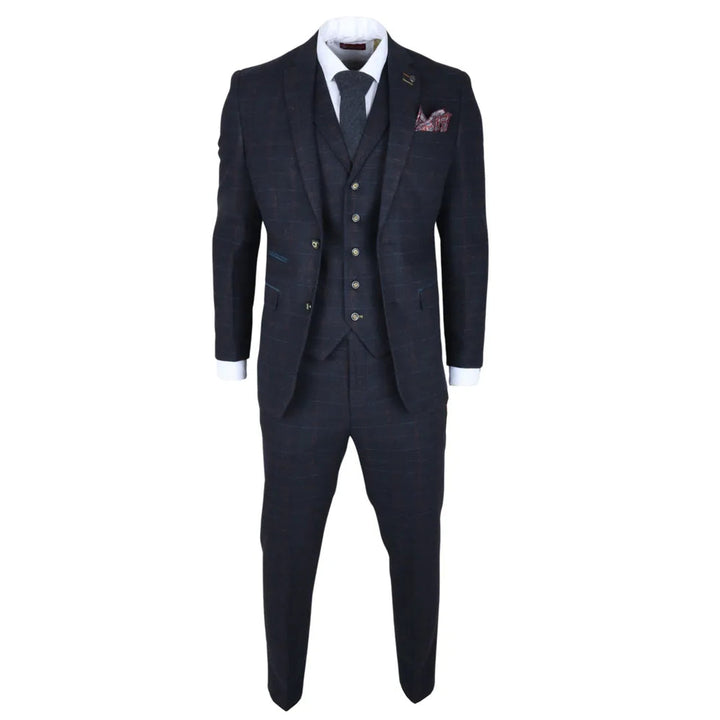 RYAN - MEN'S 3 PIECE NAVY TWEED SLIM FIT SUIT