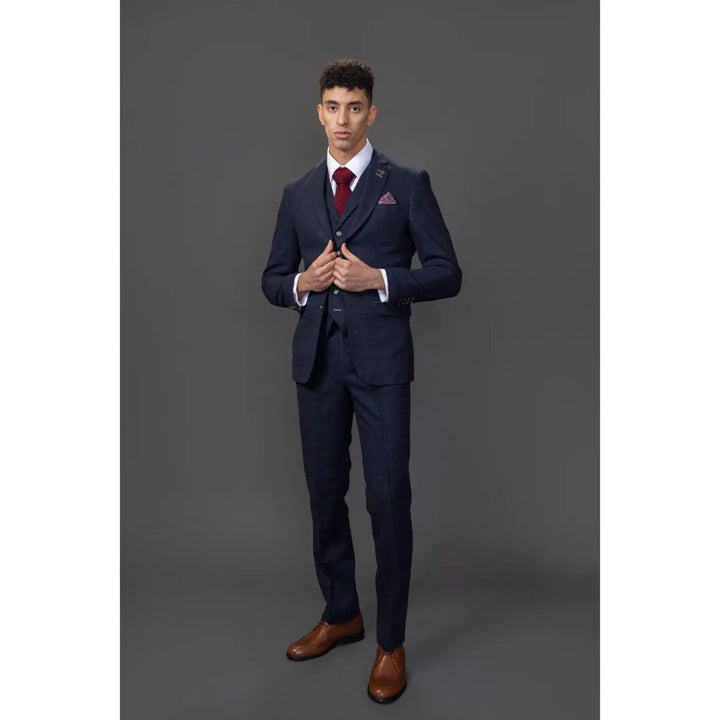 RYAN - MEN'S 3 PIECE NAVY TWEED SLIM FIT SUIT